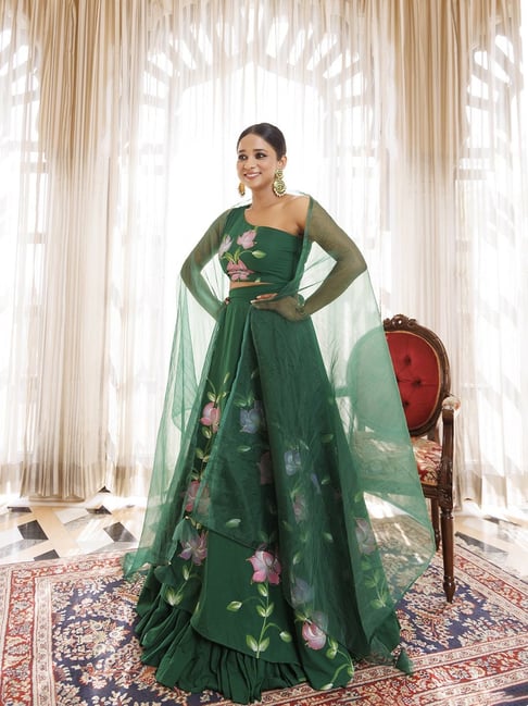 Ragavi Green Self Woven Lehenga Choli With Dupatta Set