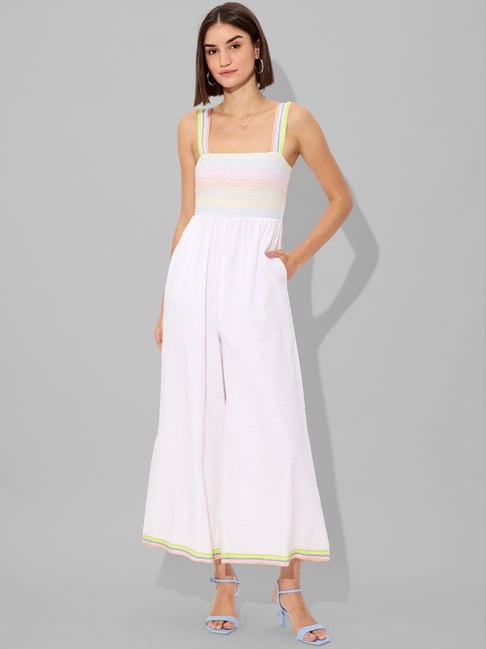 The Souled Store Classic White Regular fit Cotton Self Jump suits