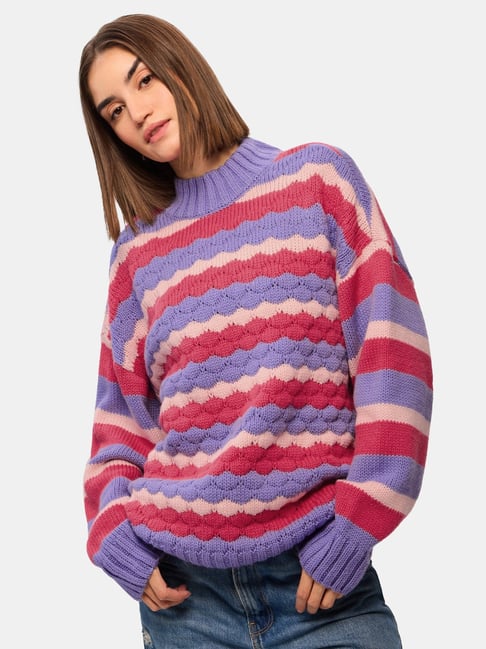 The Souled Store Cherry Blossom Loose fit Stripes Sweaters