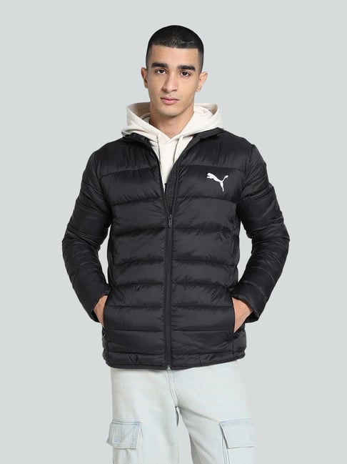 Puma Black & Silver Slim Fit Logo Printed Quilted Jacket