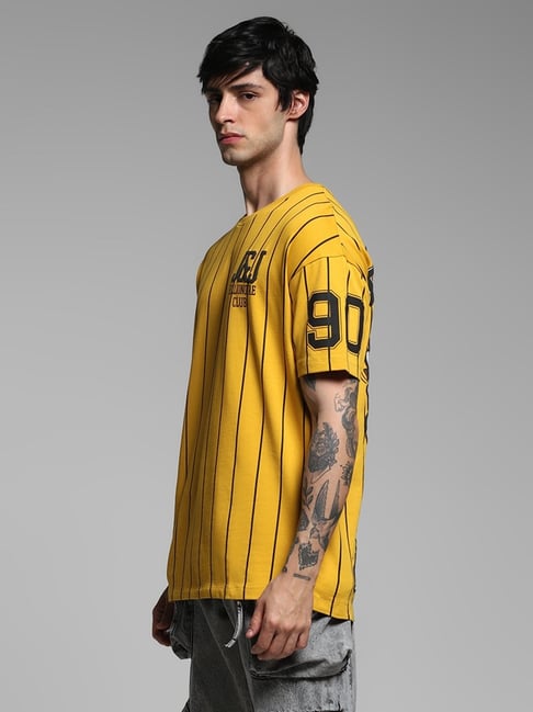 Jack & Jones Yellow Cotton Oversized Print T-Shirt