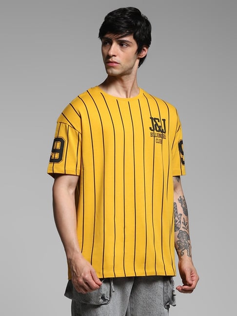 Jack Jones Yellow Cotton Oversized Print T-Shirt