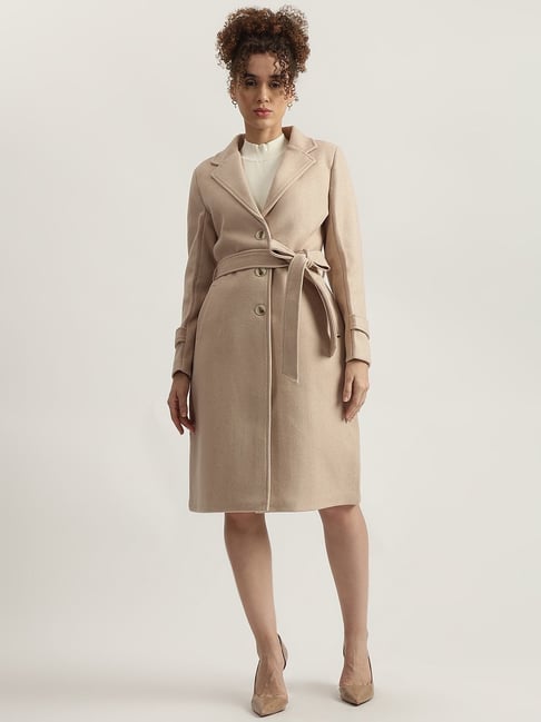 Elle Beige Relaxed Fit Overcoat
