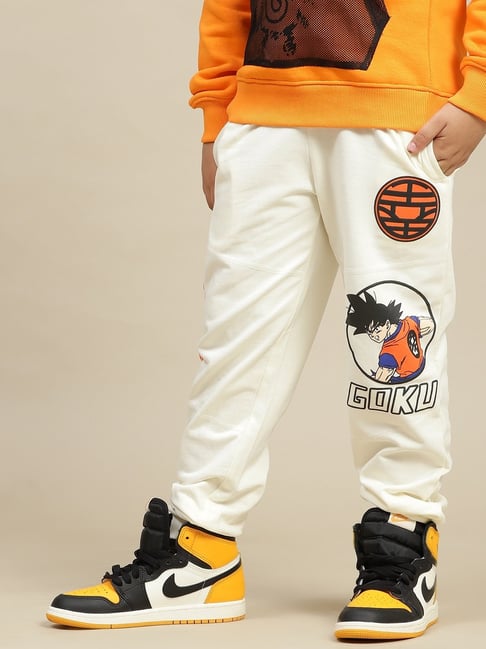 Kidsville Boys Off White Cotton Blend Printed Joggers