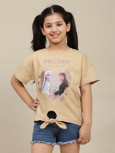 Kidsville Girls Beige Cotton Printed T-Shirt-picture-44