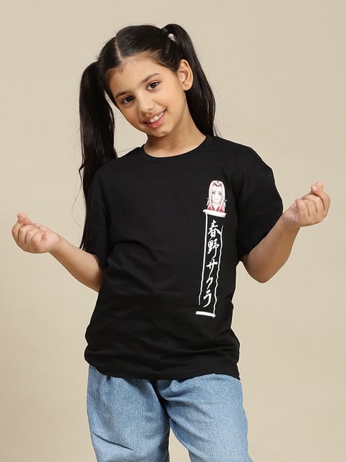 Kidsville Girls Black Cotton Printed T-Shirt-picture-33