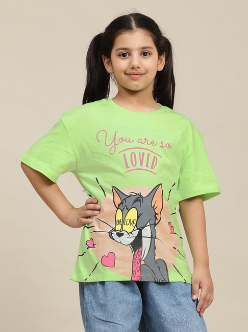 Kidsville Girls Green Cotton Printed T-Shirt-picture-24