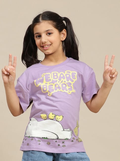 Kidsville Girls Purple Cotton Printed T-Shirt-picture-45