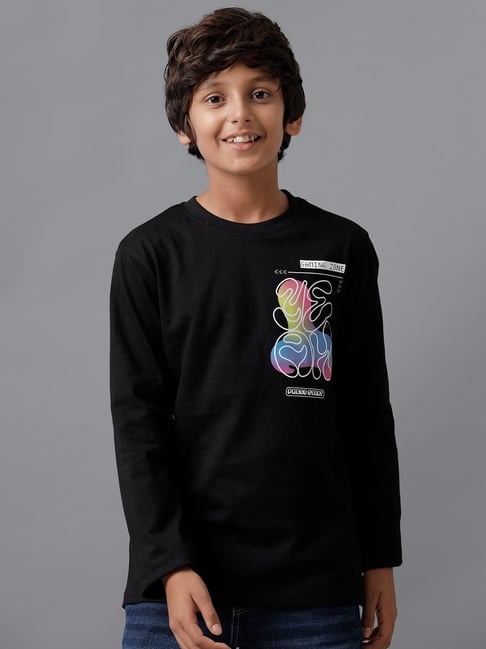 Under Fourteen Only Boys Black Cotton Printed T-Shirt-picture-40