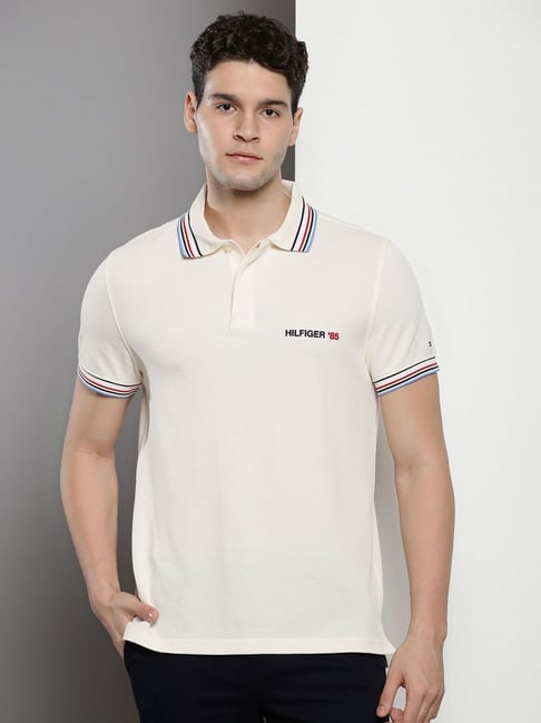 Tommy Hilfiger White Regular Fit Embroidered Polo T-Shirt