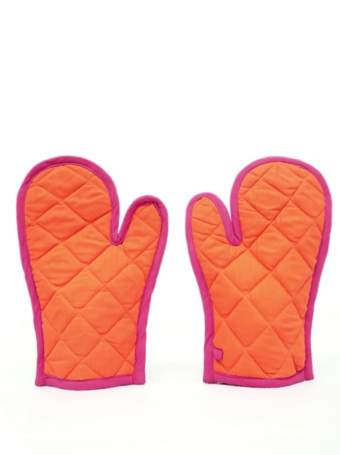 Swayam Orange Cotton Casement Pack of 2 Oven Gloves-picture-37