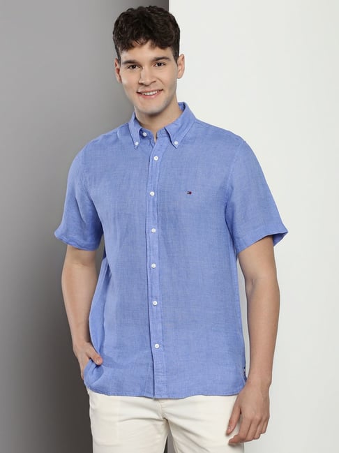 Tommy Hilfiger Blue Linen Regular Fit Shirt