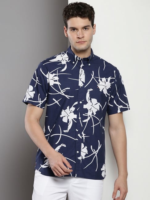 Tommy Hilfiger Navy Regular Fit Floral Print Shirt