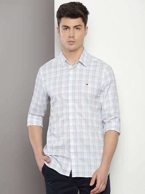 Tommy Hilfiger White Regular Fit Checks Shirt