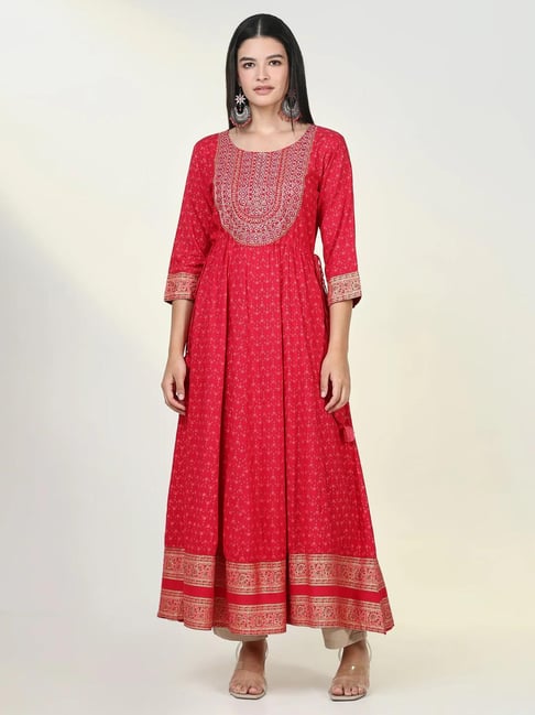 SHOWOFFFF Pink Regular Fit Floral Kurta-picture-21