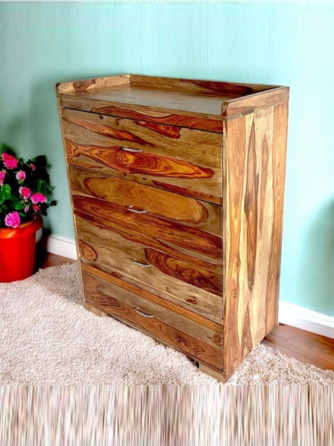 Ikiriya Elder Beige Sheesham Wood Chest of Drawers in Teak Finish