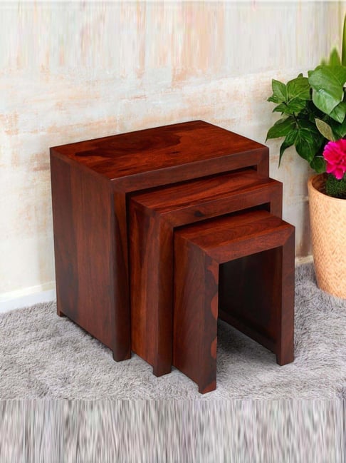 Ikiriya Oakland Brown Sheesham Wood Contemporary Nesting Tables in Honey Finish-picture-36