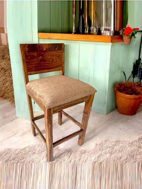 Ikiriya Osian Caramel Brown Sheesham Wood Accent Bar Chair in Teak Finish
