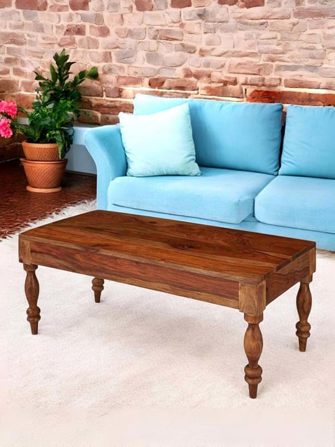 Ikiriya Hudson Beige Sheesham Wood Traditional Coffee Table in Natural Teak Finish