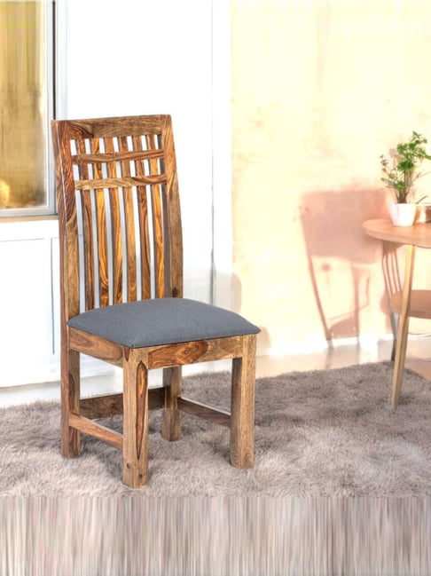 Ikiriya Columbus Grey Sheesham Wood Accent Dining Chair in Teak Finish