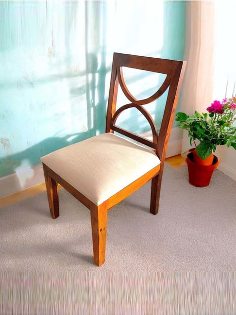 Ikiriya Newport Beige Sheesham Wood Accent Dining Chair in Honey Finish