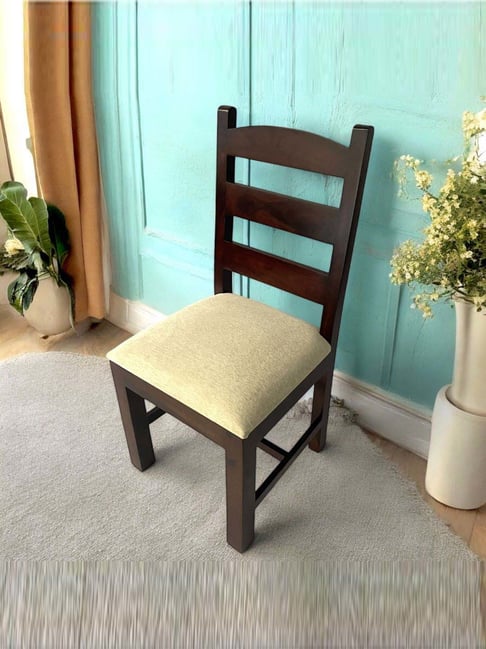 Ikiriya Newport Beige Sheesham Wood Accent Dining Chair in Dark Walnut Finish