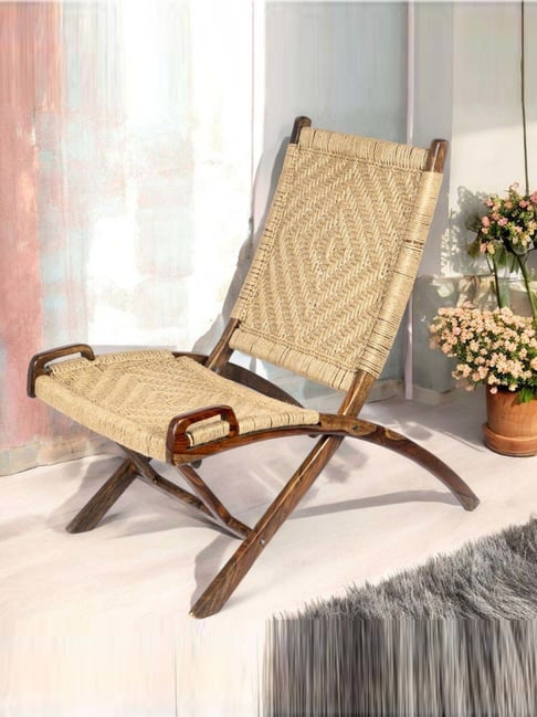 Ikiriya NatWest Beige Sheesham Wood Vintage Relaxing Lounge Chair-picture-28
