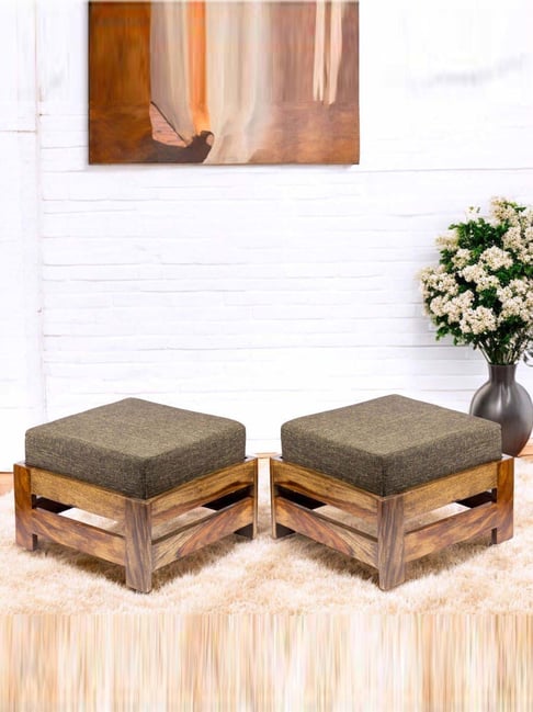 Ikiriya Amber Jute Brown Sheesham Wood Contemporary Foot Stools in Teak Finish-picture-18