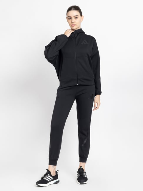 adidas Black LOOSE Printed Hooded Track Top-image-38