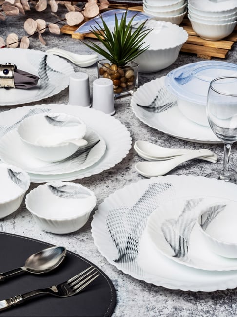 Cello Printed White Opalware 37 Pieces Dinner Set