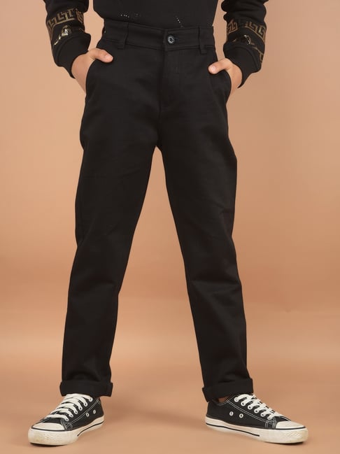 Crimsoune Club Boys Black Cotton Solid Trousers-picture-13