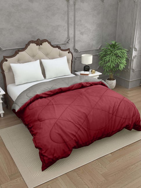 JaipurFabric Maroon & Grey Cotton 300 GSM Double Bed Comforter