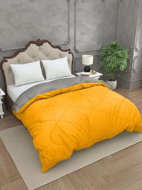 JaipurFabric Mango Yellow & Light Grey Cotton 300 GSM Double Bed Comforter