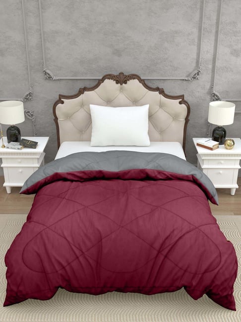 JaipurFabric Maroon & Grey Cotton 200 GSM Reversible Single Bed Ac Room Comforter