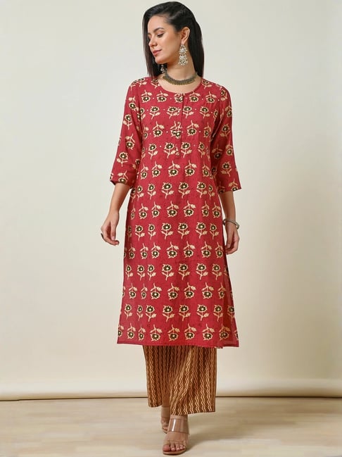 Soch Red Printed Kurta and Pant Set