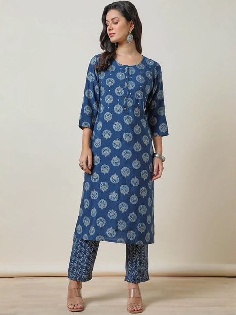 Soch Blue Printed Kurta and Pant Set