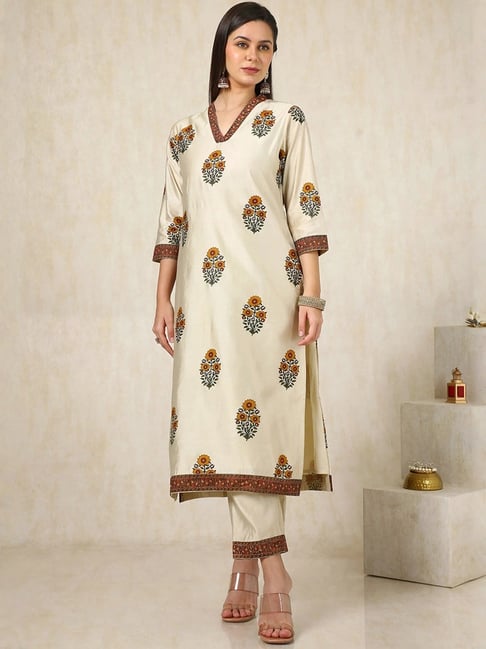 Soch Beige Printed Kurta and Pant Set