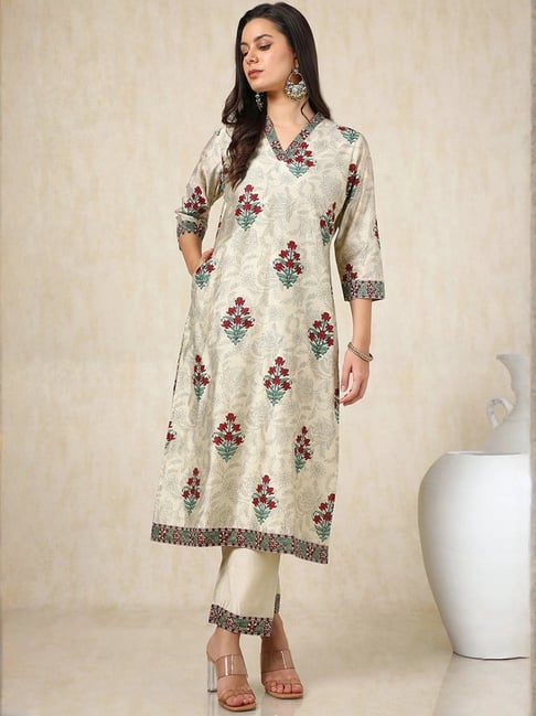 Soch Beige Printed Kurta and Pant Set