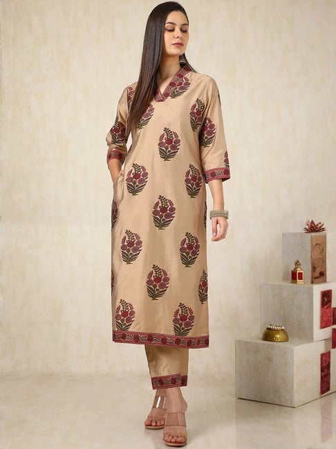 Soch Brown Printed Kurta and Pant Set