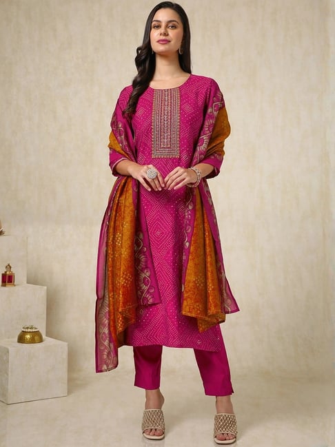 Soch Pink Embroidered Kurta and Pant Set With Dupatta