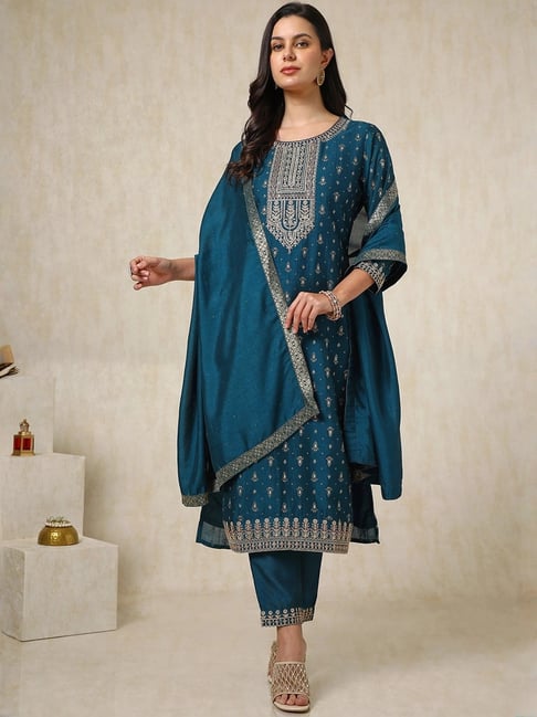 Soch Blue Woven Kurta and Pant Set With Dupatta