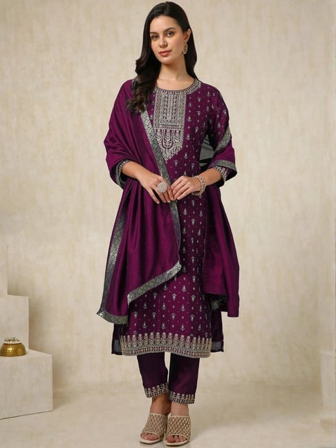 Soch Purple Woven Kurta and Pant Set With Dupatta