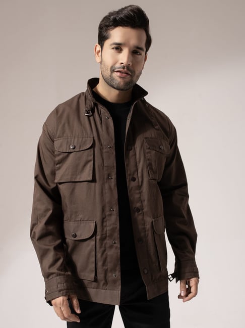 Perch Brown Cotton Regular Fit Solid Jackets-picture-33