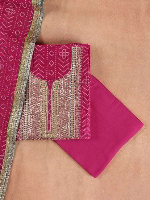 Libas Pink Silk Blend Bandhani Dress Material