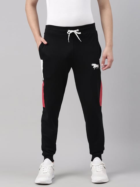 Black Cotton Regular fit Solid Joggers
