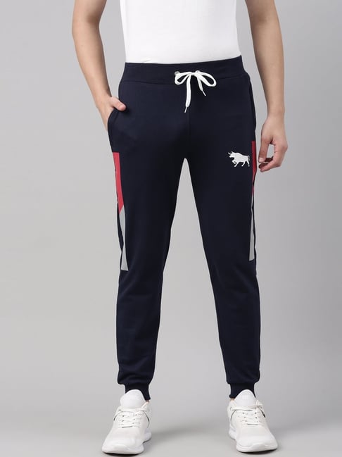 Navy Cotton Regular fit Solid Joggers