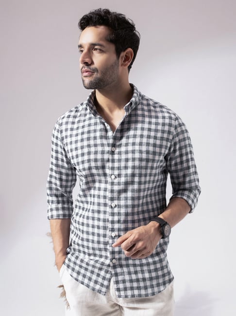 Perch Black Cotton Slim Checks Casual Shirts-picture-38