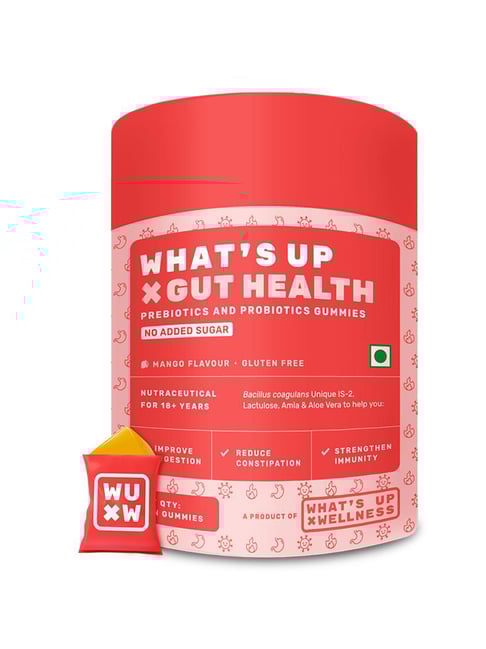 What's Up Wellness Gut Health Prebiotic,Probiotic Gummies for Digestion,Constipation-30Pcs