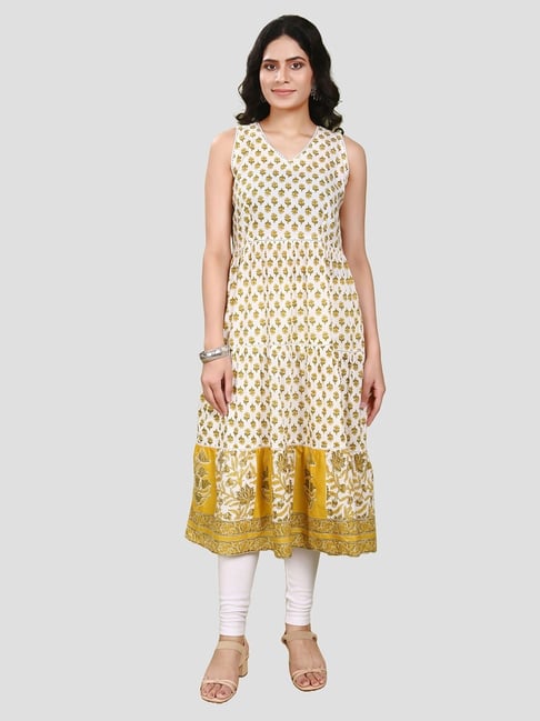 Cotton Culture Off White & Yellow Printed Kurta-picture-23