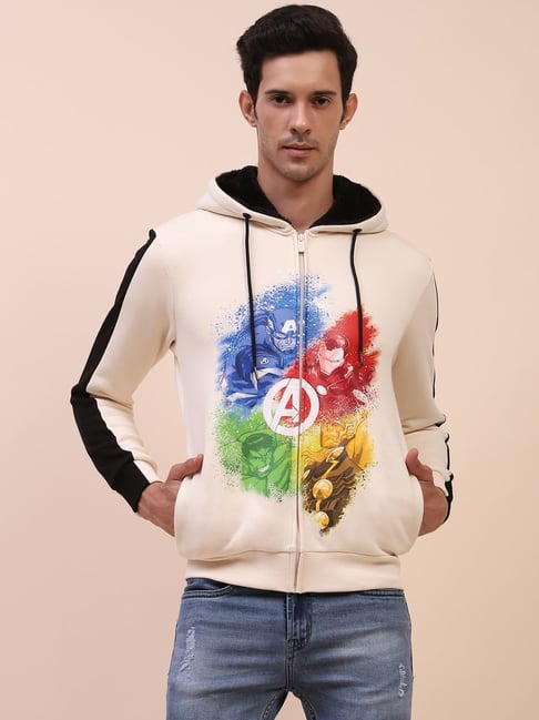 Camla White Cotton Regular Fit Graphic Hooded Sweatshirt-picture-19